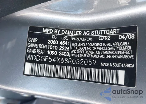 2008 Mercedes-Benz C 300 Luxury/Sport z USA, uszkodzony, nr VIN WDDGF54X68R032059